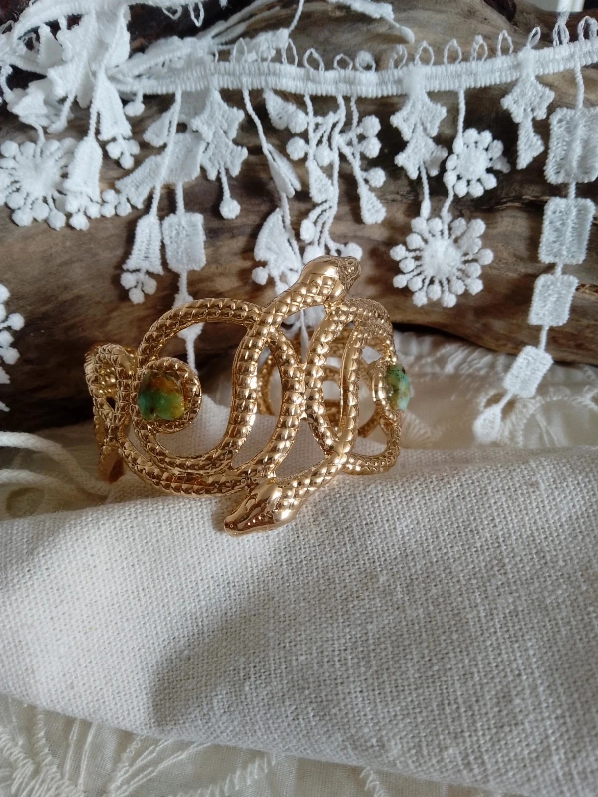 Armband van roségoud met Afrikaanse turkoois steen en slang – photo 6